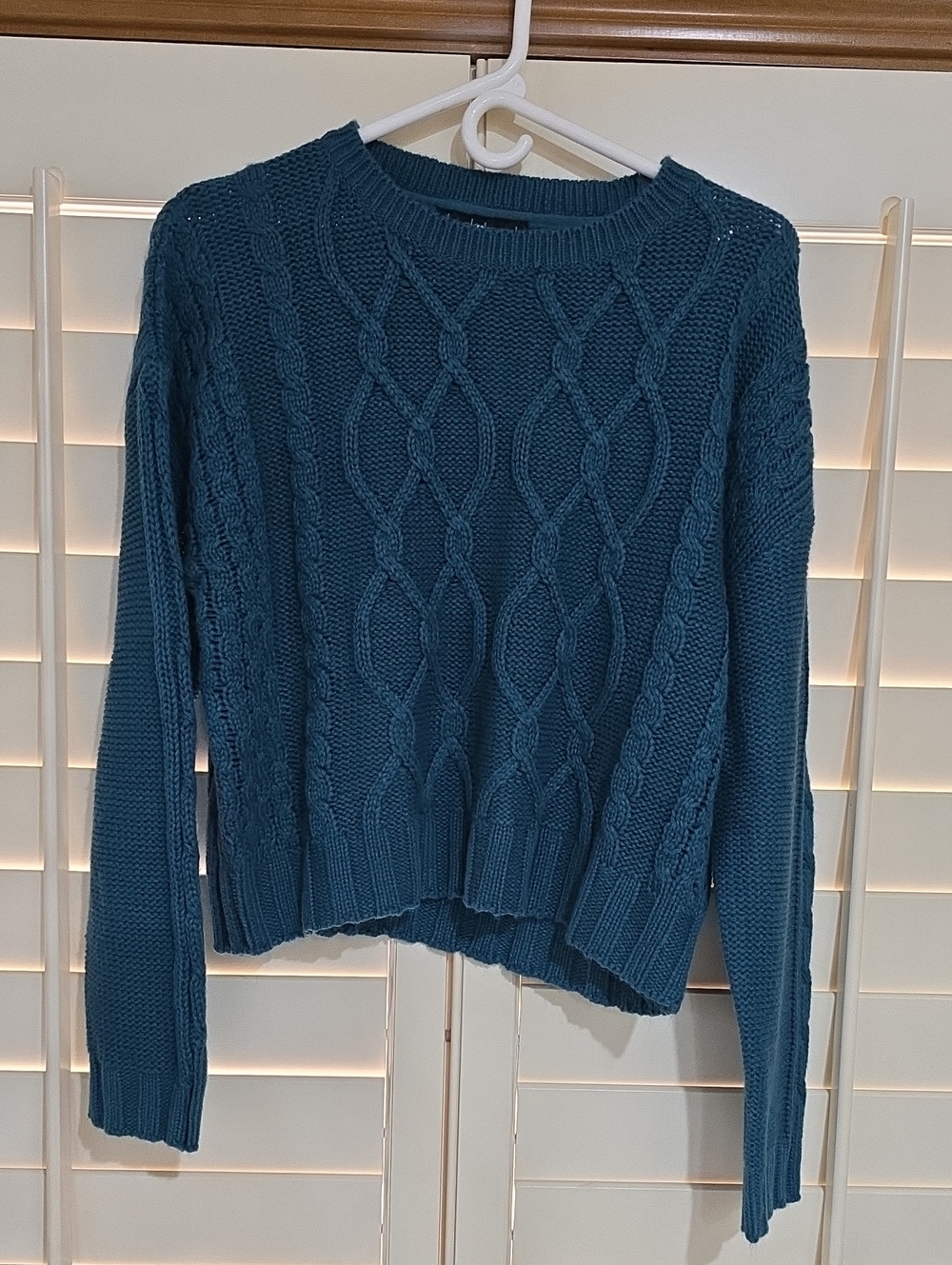 Derek Heart Teal Cable Knit Crewneck Sweater